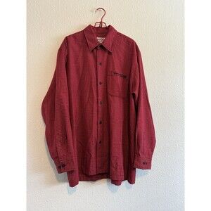 VTG Southpole Mens L Long Sleeve Button Down Relaxed Heavy Plaid Red Shirt Rayon